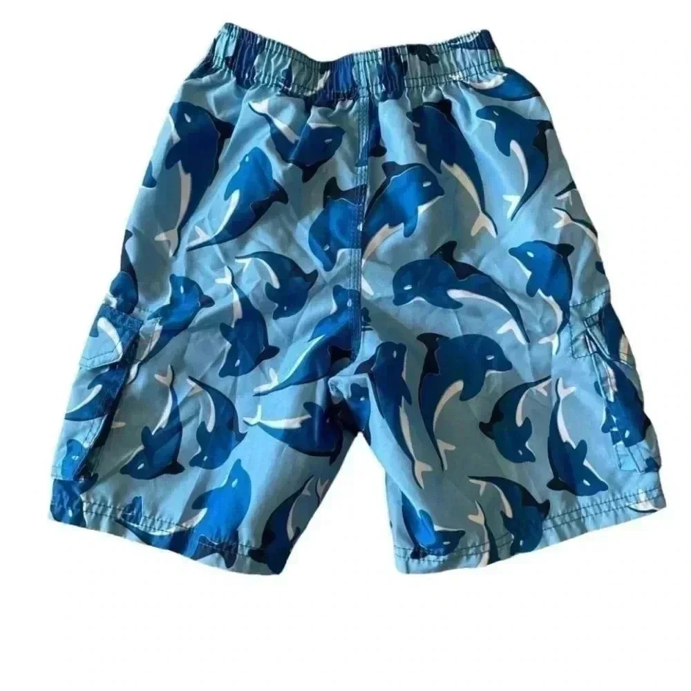 Okanu Surf Dolphine Blue White Boys Swimming Board Short Pants SZ L (7)
